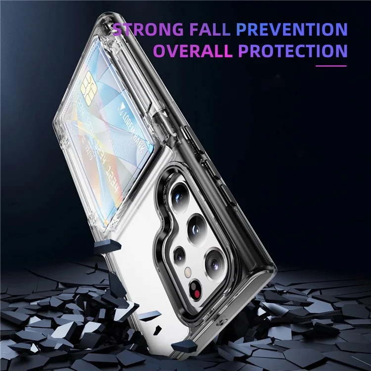 Funda para Samsung Galaxy S24 Ultra TPU + Acrílico Carcasa Protectora Tarjetero Flip Cover Soporte - Transparente Negro