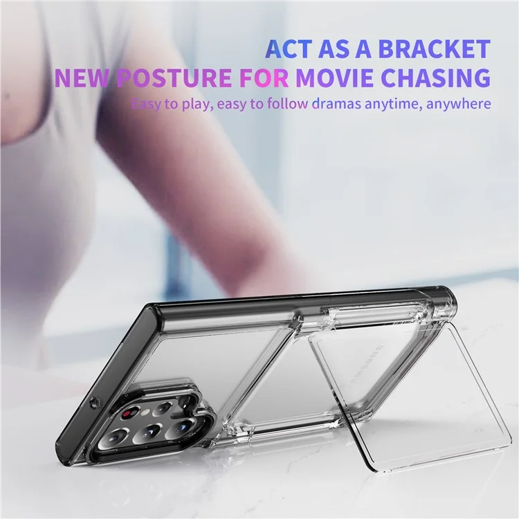 Funda para Samsung Galaxy S24 Ultra TPU + Acrílico Carcasa Protectora Tarjetero Flip Cover Soporte - Transparente Negro