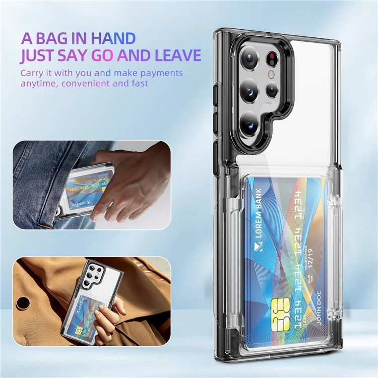 Funda para Samsung Galaxy S24 Ultra TPU + Acrílico Carcasa Protectora Tarjetero Flip Cover Soporte - Transparente Negro
