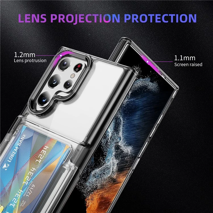 Funda para Samsung Galaxy S24 Ultra TPU + Acrílico Carcasa Protectora Tarjetero Flip Cover Soporte - Transparente Negro