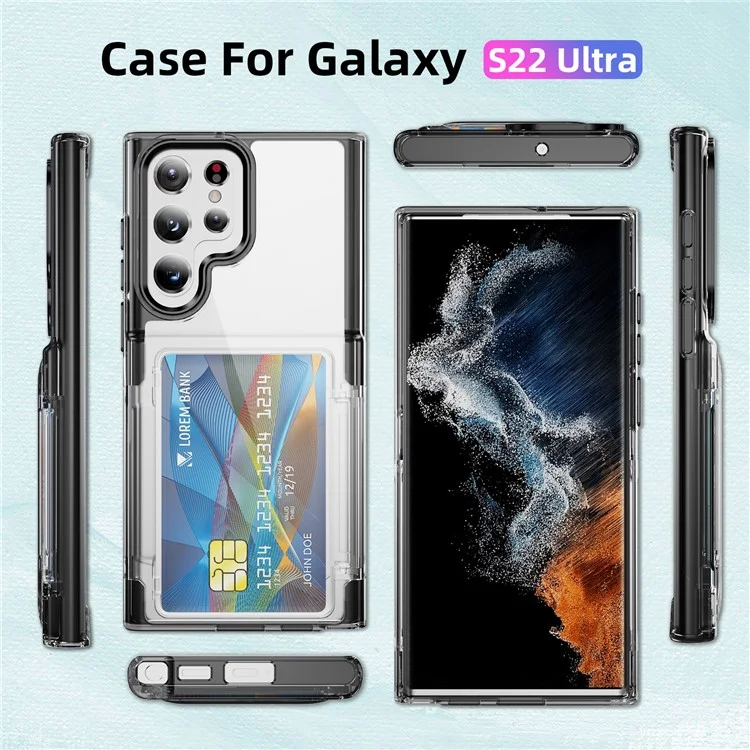 Funda para Samsung Galaxy S24 Ultra TPU + Acrílico Carcasa Protectora Tarjetero Flip Cover Soporte - Transparente Negro