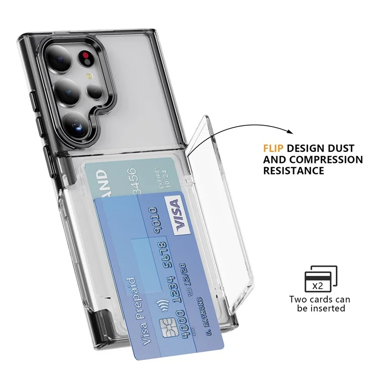 Für Samsung Galaxy S23 Ultra Case TPU + Acryl Transparentes Telefon-Rückencover mit Kartenfach - Transparent Schwarz
