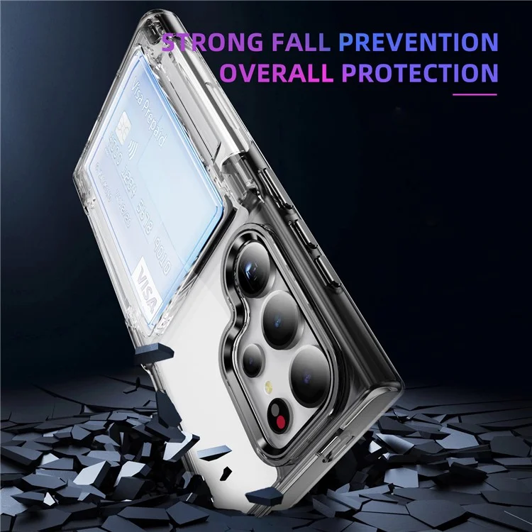 Für Samsung Galaxy S23 Ultra Case TPU + Acryl Transparentes Telefon-Rückencover mit Kartenfach - Transparent Schwarz