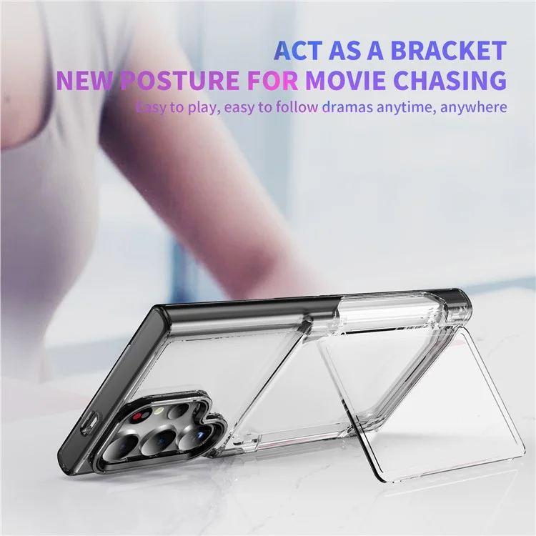 Für Samsung Galaxy S23 Ultra Case TPU + Acryl Transparentes Telefon-Rückencover mit Kartenfach - Transparent Schwarz