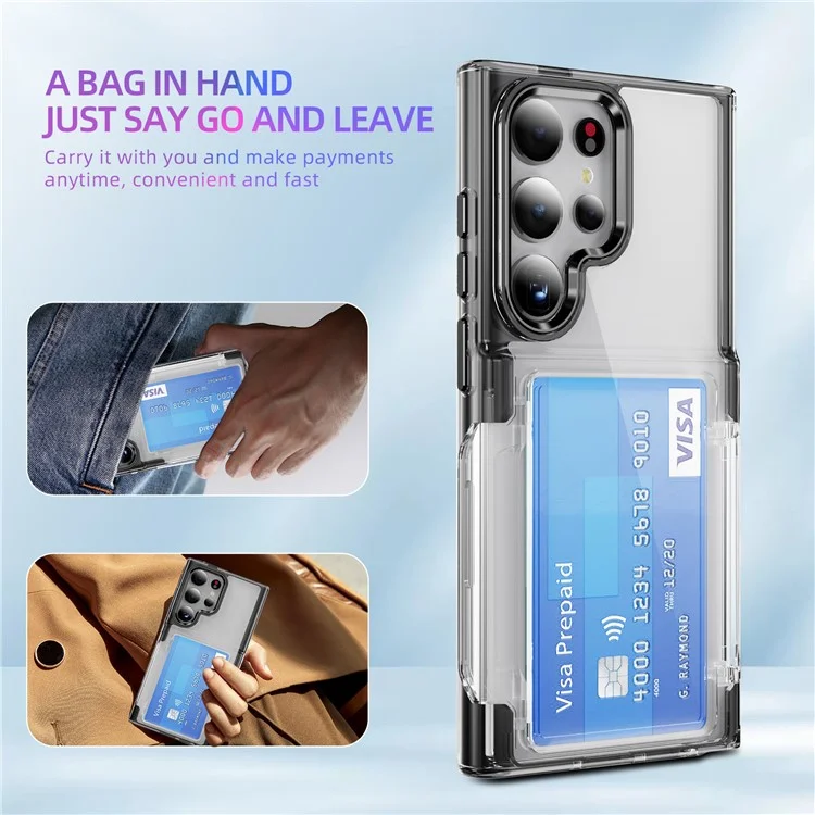 Für Samsung Galaxy S23 Ultra Case TPU + Acryl Transparentes Telefon-Rückencover mit Kartenfach - Transparent Schwarz