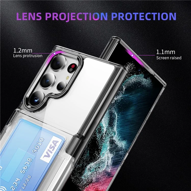 Für Samsung Galaxy S23 Ultra Case TPU + Acryl Transparentes Telefon-Rückencover mit Kartenfach - Transparent Schwarz