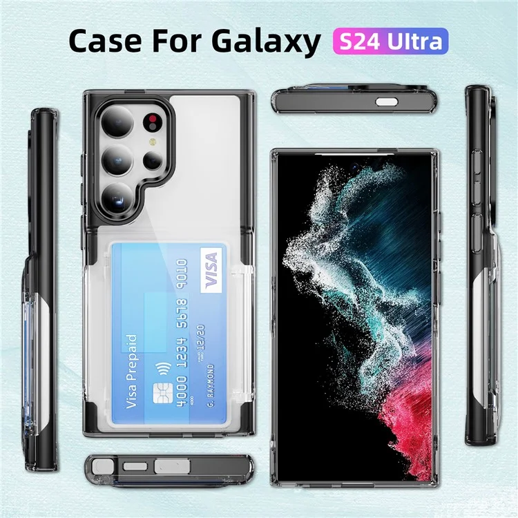 Für Samsung Galaxy S23 Ultra Case TPU + Acryl Transparentes Telefon-Rückencover mit Kartenfach - Transparent Schwarz