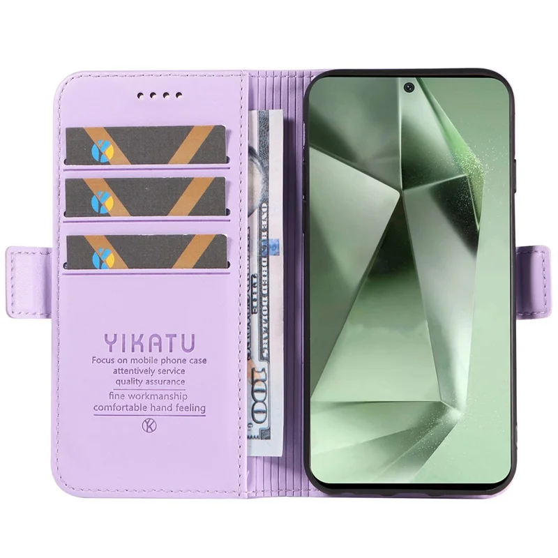 YIKATU YK-003 Funda para Samsung Galaxy S24 FE Broches laterales Cartera de cuero Funda de teléfono con soporte - Morado claro