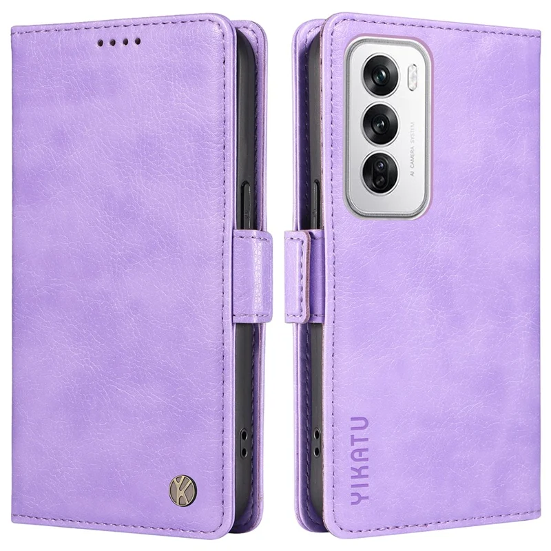 YIKATU YK-007 Para Oppo Reno12 5G (Global) Capa de Celular Anti-Queda Carteira de Couro PU com Suporte - Roxo