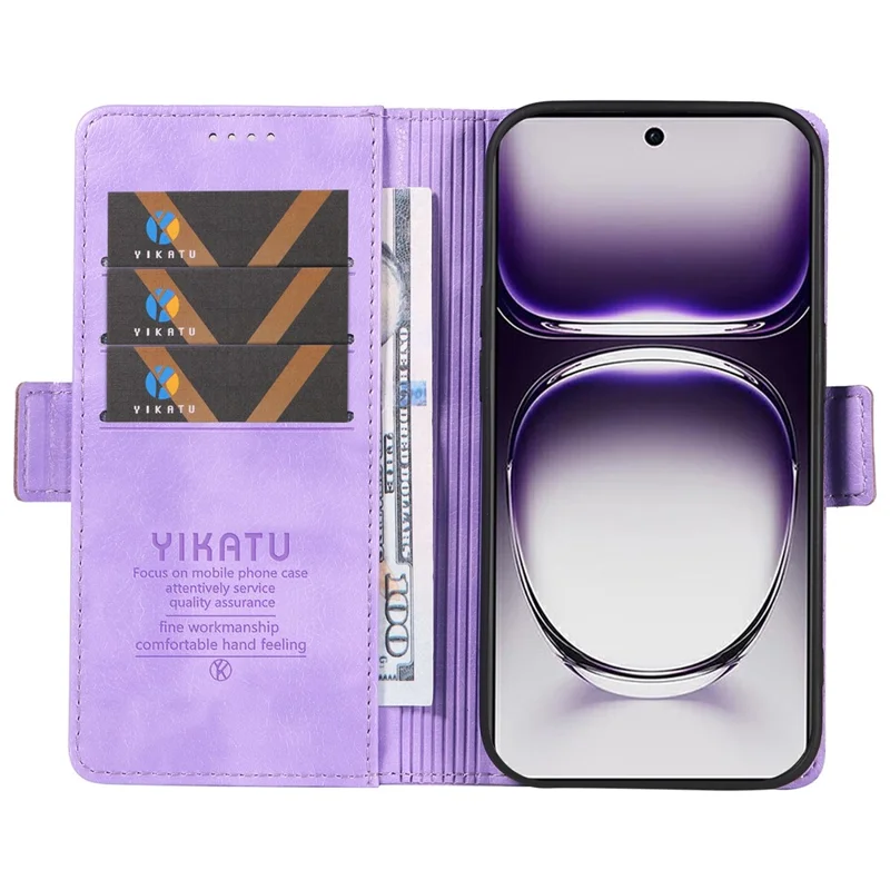YIKATU YK-007 Para Oppo Reno12 5G (Global) Capa de Celular Anti-Queda Carteira de Couro PU com Suporte - Roxo