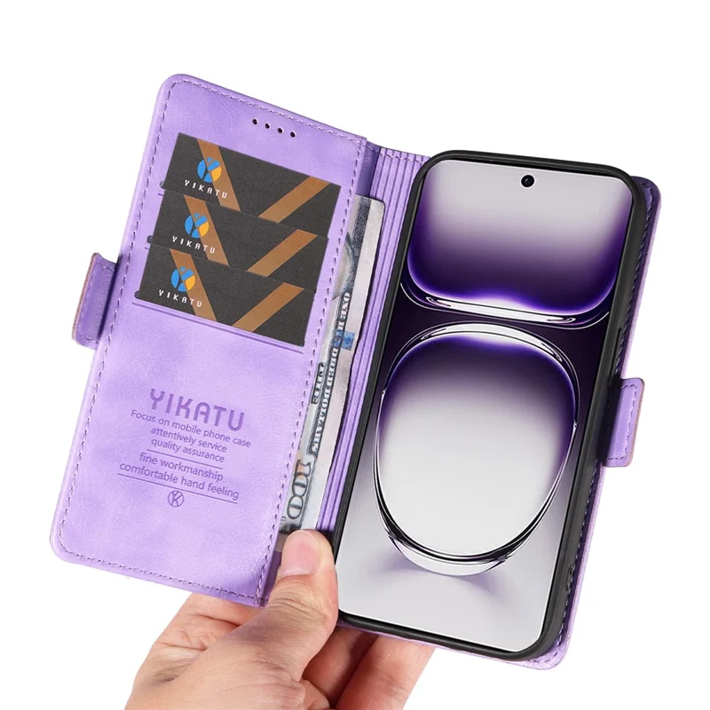 YIKATU YK-007 Para Oppo Reno12 5G (Global) Capa de Celular Anti-Queda Carteira de Couro PU com Suporte - Roxo
