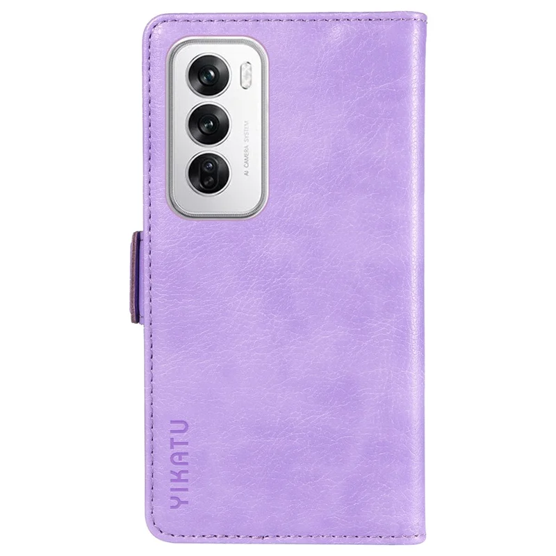 YIKATU YK-007 Para Oppo Reno12 5G (Global) Capa de Celular Anti-Queda Carteira de Couro PU com Suporte - Roxo