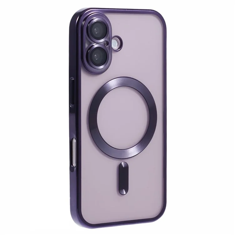 For iPhone 16 Plus Magnetic Case Electroplating Frame TPU Phone Cover with Lens Film - Dark Purple