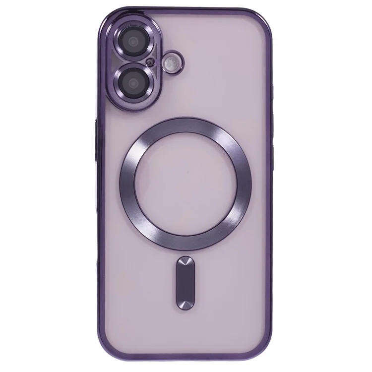 For iPhone 16 Plus Magnetic Case Electroplating Frame TPU Phone Cover with Lens Film - Dark Purple