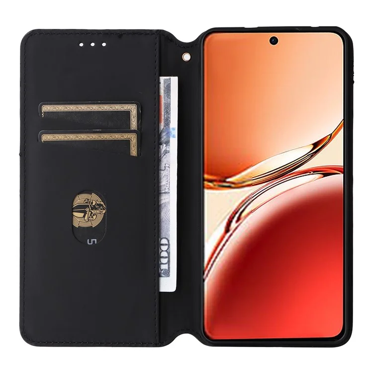 Для Oppo Reno12 F 5G / Oppo F27 5G Чехол-бумажник из искусственной кожи, чехол для телефона, ромбовидный рисунок - черный