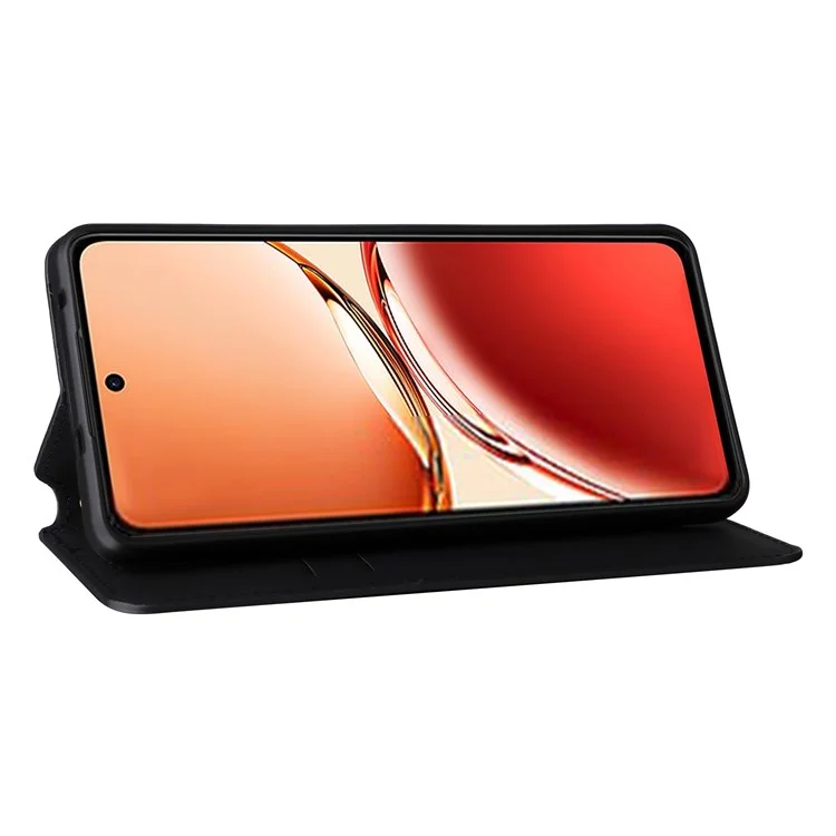 Для Oppo Reno12 F 5G / Oppo F27 5G Чехол-бумажник из искусственной кожи, чехол для телефона, ромбовидный рисунок - черный