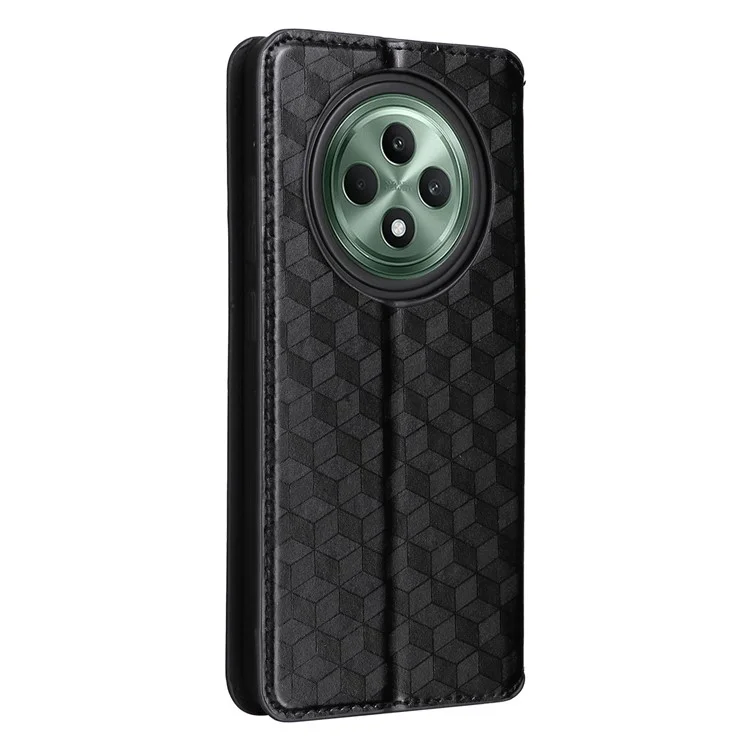 Для Oppo Reno12 F 5G / Oppo F27 5G Чехол-бумажник из искусственной кожи, чехол для телефона, ромбовидный рисунок - черный