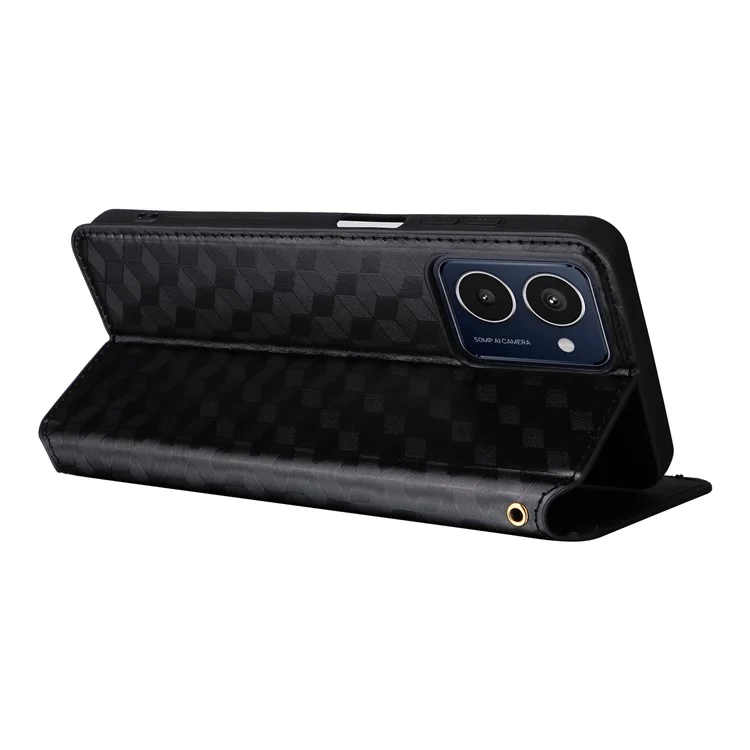 Для чехла-бумажника из кожи для телефона HMD Pulse / Pulse Pro / Pulse+ с ромбообразным тиснением - черный