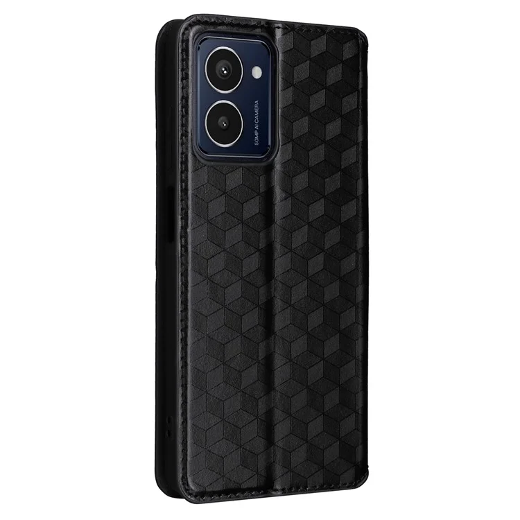 Для чехла-бумажника из кожи для телефона HMD Pulse / Pulse Pro / Pulse+ с ромбообразным тиснением - черный