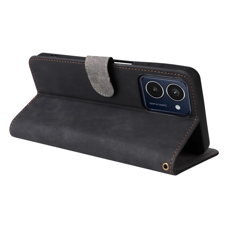 Für HMD Pulse / Pulse Pro / Pulse+ Leder-Handyhülle mit RFID-Blocker-Geldbörse mit Riemen - Schwarz