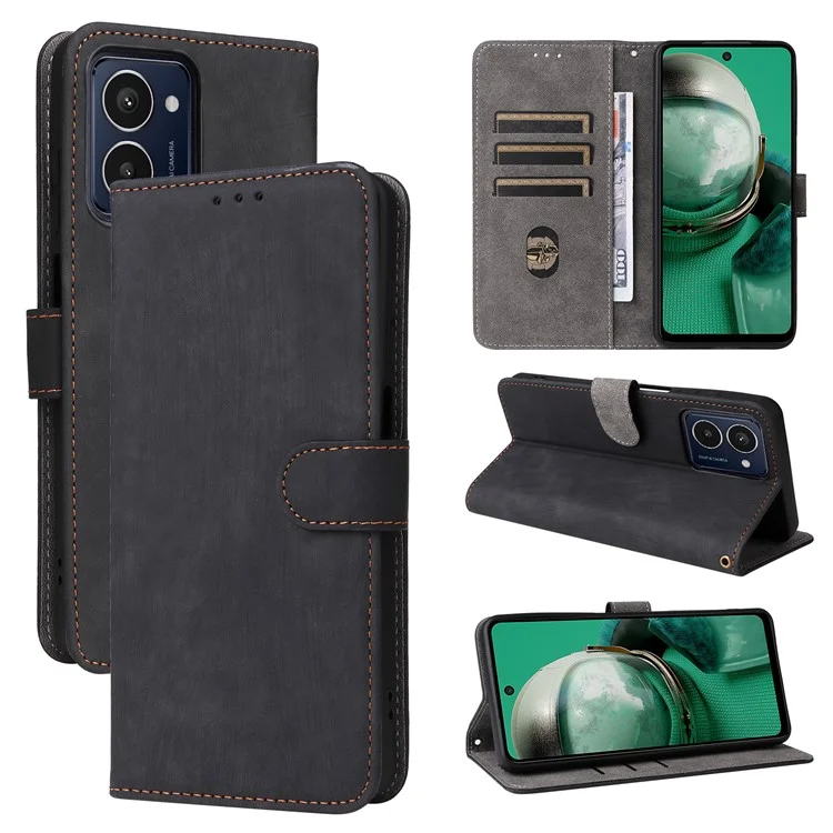 Für HMD Pulse / Pulse Pro / Pulse+ Leder-Handyhülle mit RFID-Blocker-Geldbörse mit Riemen - Schwarz