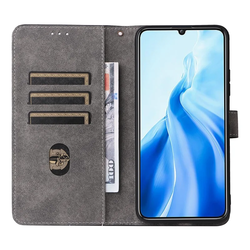 Für Oukitel C51 Ledertasche RFID-blockierende Geldbörse Handyhülle mit Trageriemen - Blau
