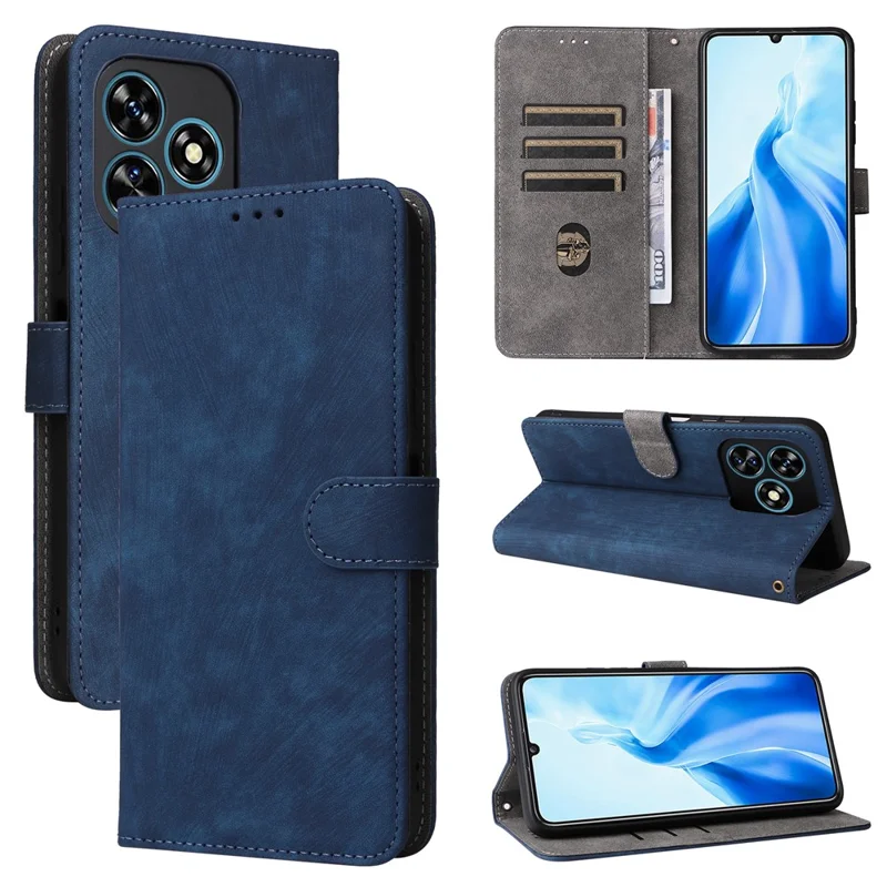 Für Oukitel C51 Ledertasche RFID-blockierende Geldbörse Handyhülle mit Trageriemen - Blau