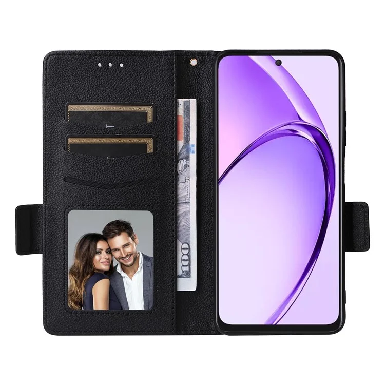 For Oppo A80 5G / A3 Pro (Global) 5G / K12x 5G (India) / A3x 5G (China) Case with Wrist Strap Litchi Texture PU Leather Wallet Phone Cover - Black