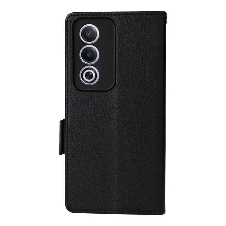 For Oppo A80 5G / A3 Pro (Global) 5G / K12x 5G (India) / A3x 5G (China) Case with Wrist Strap Litchi Texture PU Leather Wallet Phone Cover - Black
