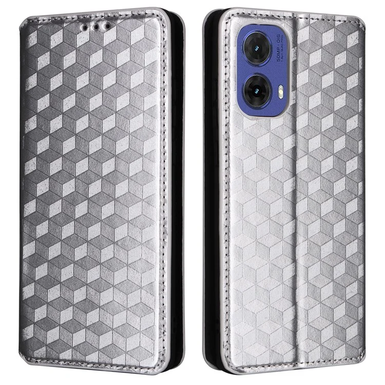 Para Motorola Moto G85 5G / S50 Neo 5G Capa Case Carteira de Couro PU Rhombus Phone Cover - Prata