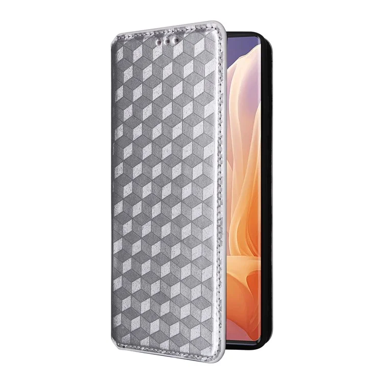 Para Motorola Moto G85 5G / S50 Neo 5G Capa Case Carteira de Couro PU Rhombus Phone Cover - Prata