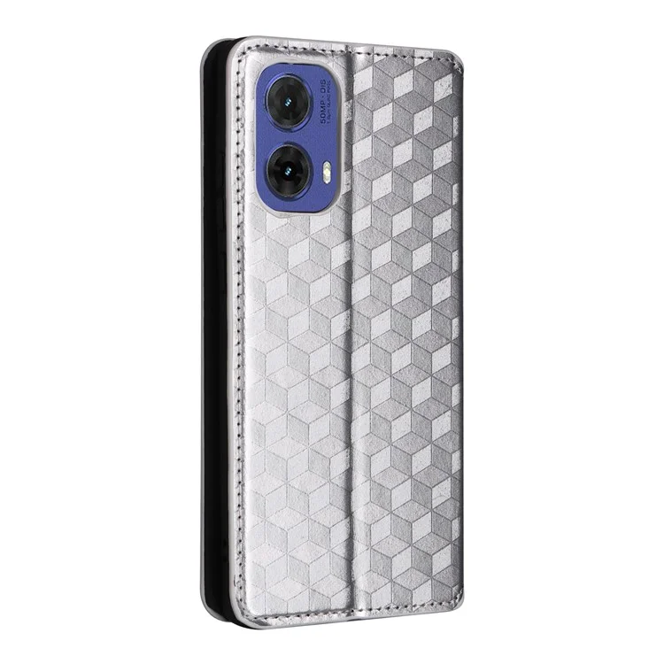 Para Motorola Moto G85 5G / S50 Neo 5G Capa Case Carteira de Couro PU Rhombus Phone Cover - Prata