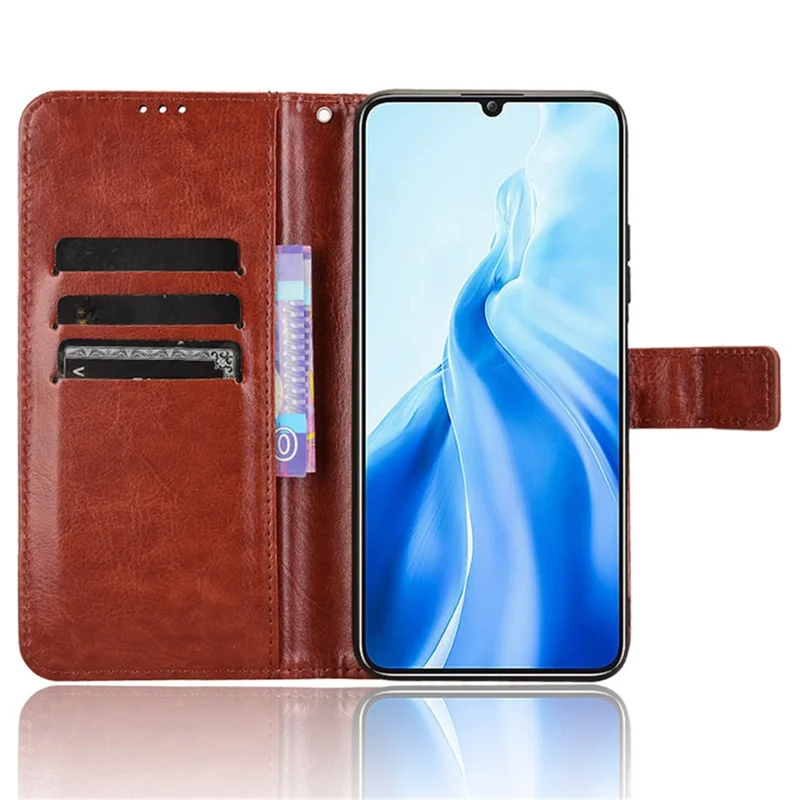 Para Oukitel C51 Leather Phone Case Wallet Crazy Horse Texture - Marrom