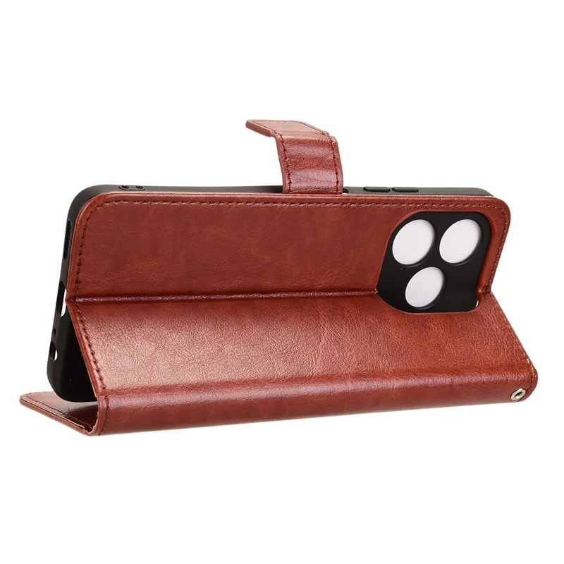 Para Oukitel C51 Leather Phone Case Wallet Crazy Horse Texture - Marrom