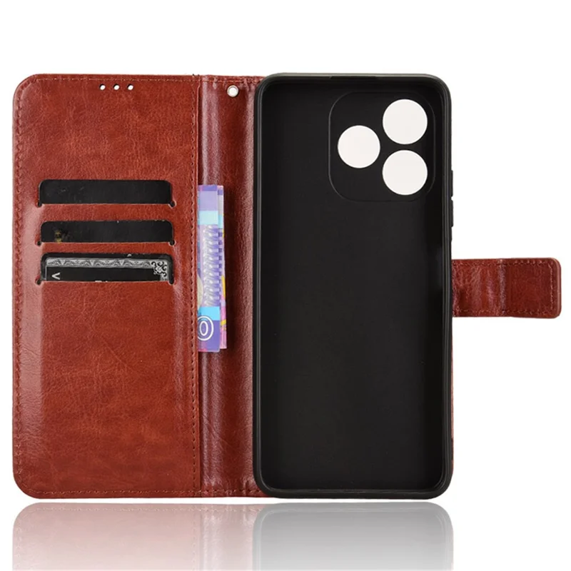 Para Oukitel C51 Leather Phone Case Wallet Crazy Horse Texture - Marrom