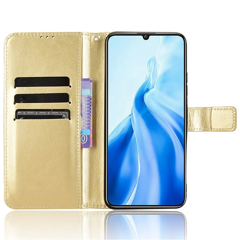 For Oukitel C51 Leather Phone Case Wallet Crazy Horse Texture - Gold