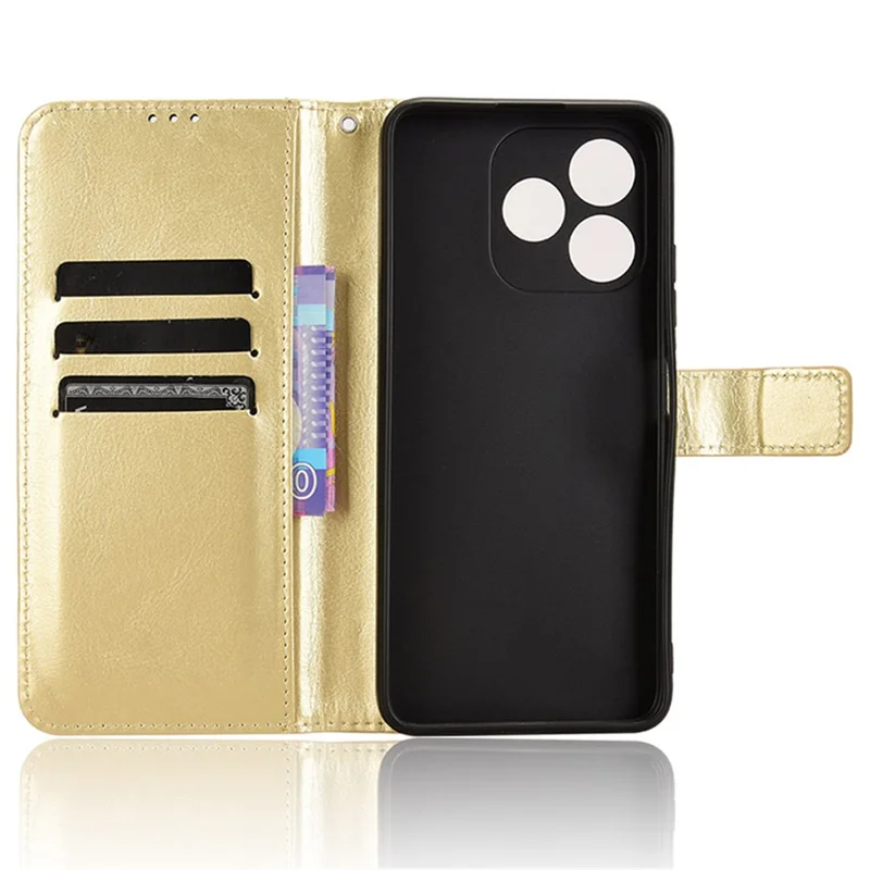 For Oukitel C51 Leather Phone Case Wallet Crazy Horse Texture - Gold