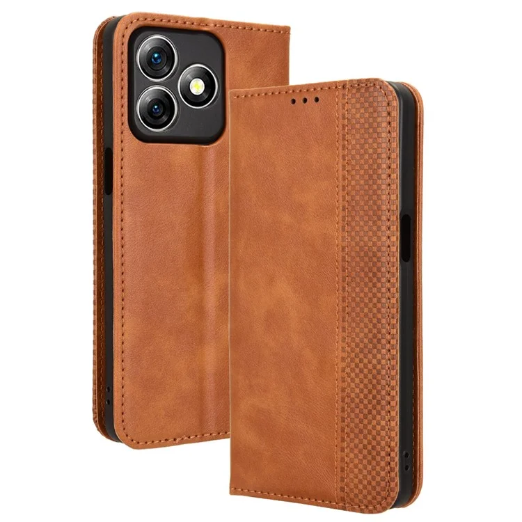 For Ulefone Note 18 Ultra Case Retro PU Leather Wallet Phone Cover Stand - Brown