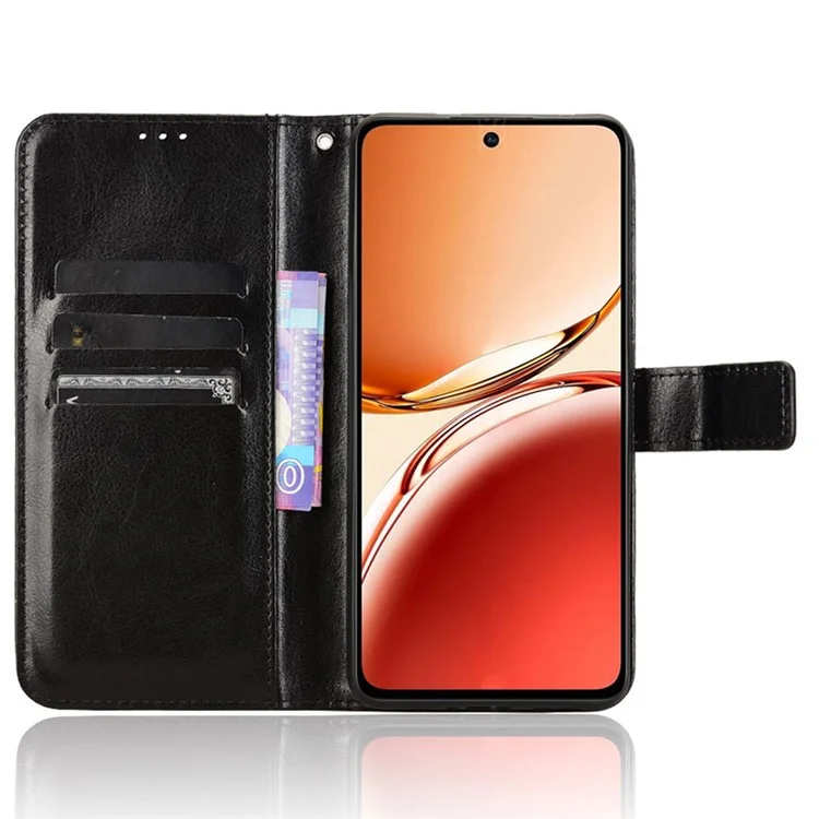 Для Oppo Reno12 F 5G / Oppo F27 5G Кожаный чехол-бумажник с текстурой "Crazy Horse" - Черный