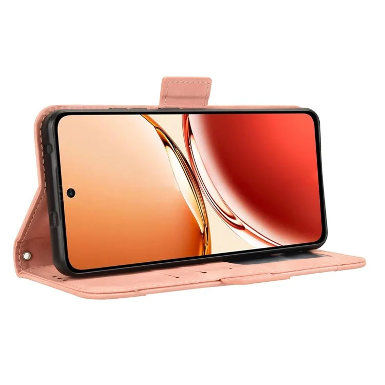 Для Oppo Reno12 F 5G / Oppo F27 5G Чехол с несколькими слотами для карт, кожаная подставка для телефона - розовый