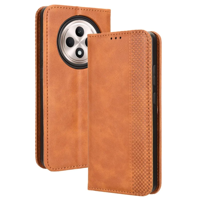 Pour OPPO Reno12 F 5G / Oppo F27 5G Étui Rétro en Cuir PU Portefeuille Housse de Téléphone Support - Marron