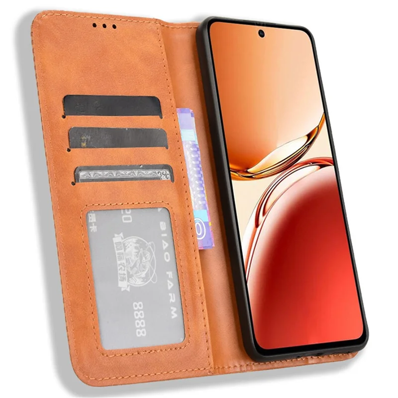 Pour OPPO Reno12 F 5G / Oppo F27 5G Étui Rétro en Cuir PU Portefeuille Housse de Téléphone Support - Marron
