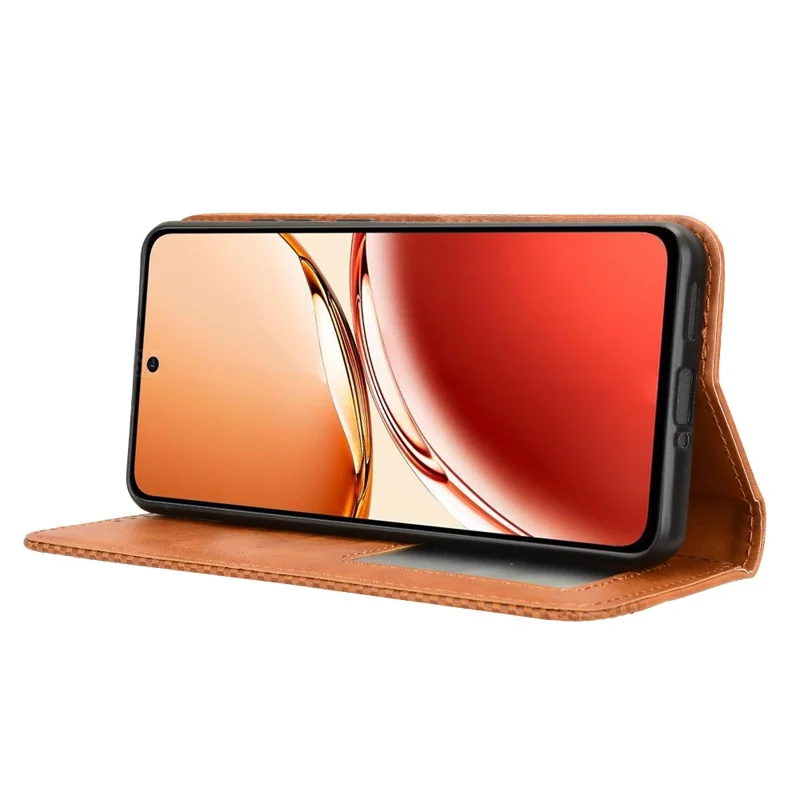Pour OPPO Reno12 F 5G / Oppo F27 5G Étui Rétro en Cuir PU Portefeuille Housse de Téléphone Support - Marron