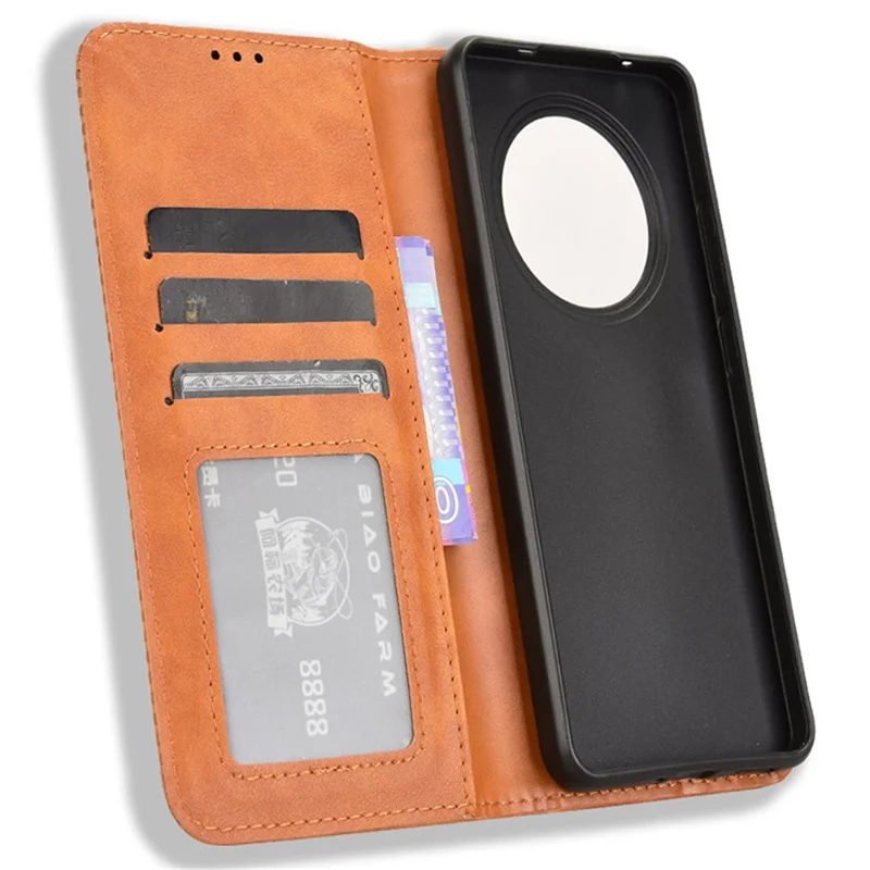 Pour OPPO Reno12 F 5G / Oppo F27 5G Étui Rétro en Cuir PU Portefeuille Housse de Téléphone Support - Marron