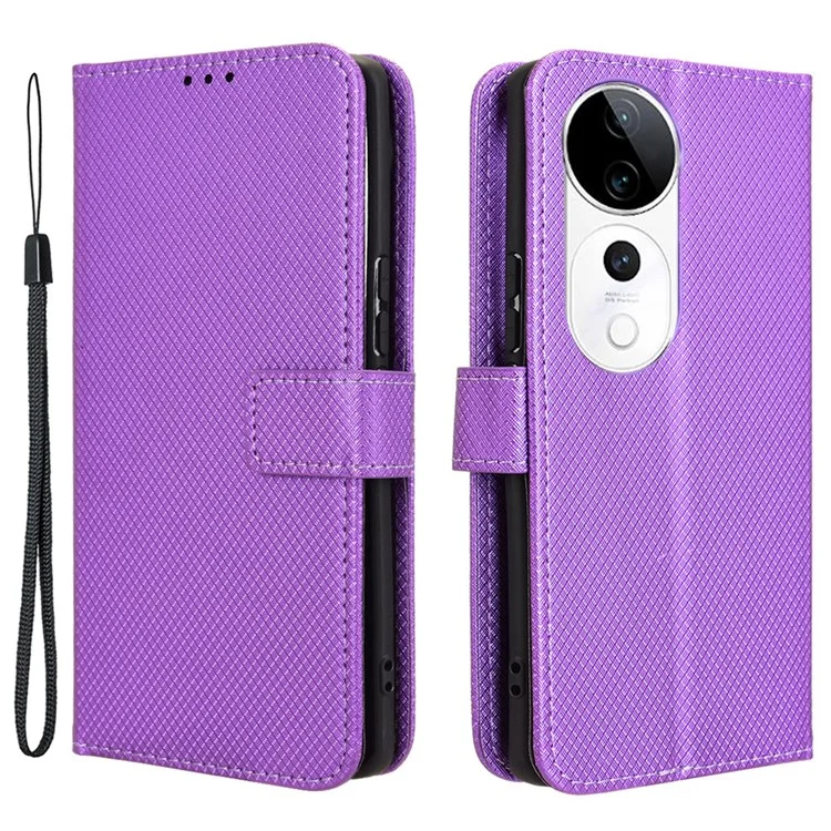 Para vivo S19 Pro 5G / V40 5G Capa Caso PU Leather Diamond Texture Protective Phone Cover - Roxo
