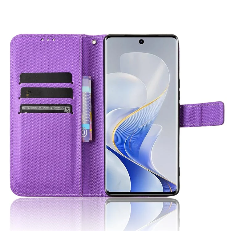 Para vivo S19 Pro 5G / V40 5G Capa Caso PU Leather Diamond Texture Protective Phone Cover - Roxo