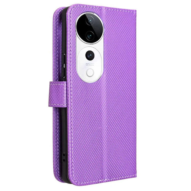 Para vivo S19 Pro 5G / V40 5G Capa Caso PU Leather Diamond Texture Protective Phone Cover - Roxo