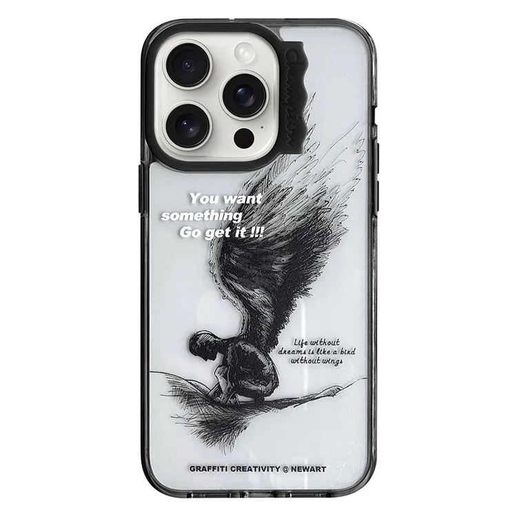 Para iPhone 13 Pro Max Case Pattern Design PC + TPU Phone Cover Curly Lens Frame Shape - Sketching Wings