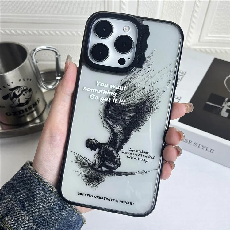 Para iPhone 13 Pro Max Case Pattern Design PC + TPU Phone Cover Curly Lens Frame Shape - Sketching Wings