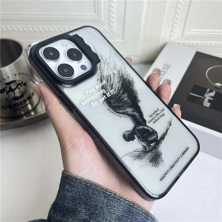 Para iPhone 13 Pro Max Case Pattern Design PC + TPU Phone Cover Curly Lens Frame Shape - Sketching Wings